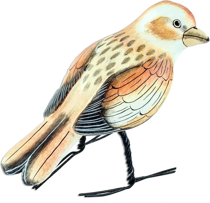 NOVICA Artisan Handcrafted Ceramic Figurine Guatemala Snow Bunting Bird Brown Beige Sculpture Animal Themed Painted [4.7in L x 2in W x 3.1in D] ' Snow Bunting'