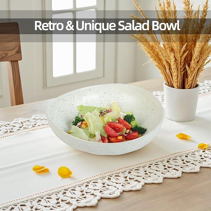 White Speckled Ceramic Decorative Bowl, Textured Stoneware Fruit & Salad Bowl, One-of-a-Kind Handmade Artisan Glaze for Entryway or Kitchen Counter Décor