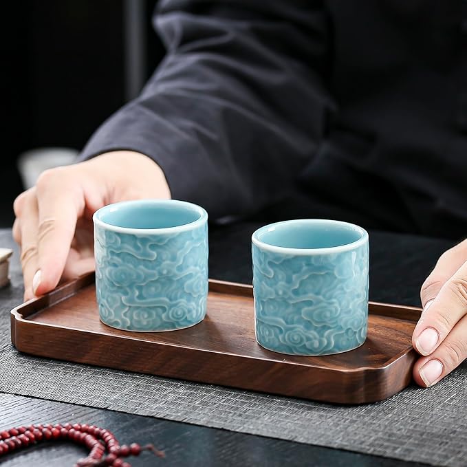 Ceramic Espresso Cups Set of 2 or 4-3oz Demitasse Cups for Coffee & Tea, No Handles, Durable & Dishwasher Safe (blue, 2)