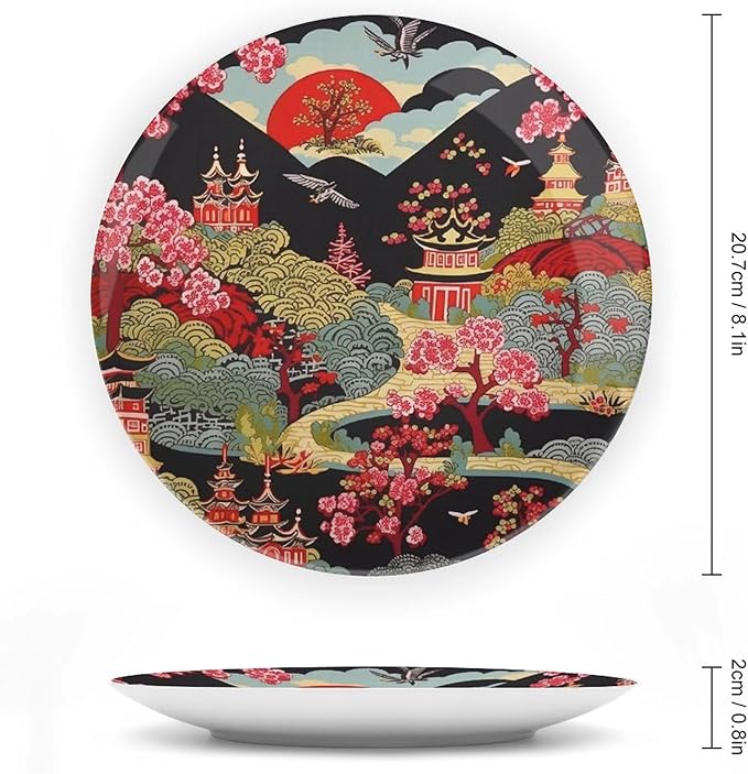 Decorative Plate Chinoiserie Charcoal Coral Pagoda Asian Customize Decor for Home Wedding Art Decoration Club Blue And White Plates with Vertical Stand, Multi Sizes by Choosing, Gifts for Men Women