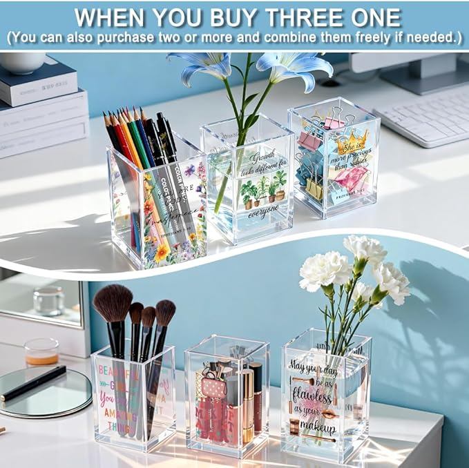 I Can Do All This Through Him Who Gives Me Acrylic Cosmetic Pencil Holder Cup, Butterfly Religious Christian Gifts for Women Girls, Inspirational Bible Verse Pen Holder for Home Office Desk