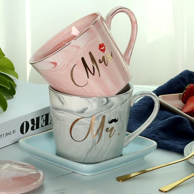 Mr And Mrs Ceramic Couple Coffee Mugs Set, Engagement Gifts for Couples Bridal Shower Gift for Bride, Valentine's Day His and Hers Anniversary Wedding Gifts for Couple, Unique Housewarming Gift Ideas