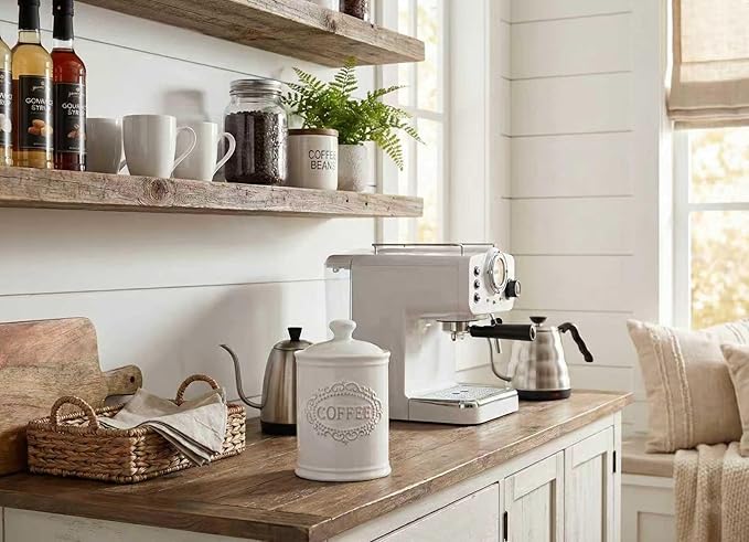 Relief Vine Ceramic Canisters Sets For The Kitchen For Countertop Set of 3 Airtight Coffee Canisters For Ground Coffee Sugar Container Storage Jars With Lids Farmhouse Decor Tea caddies