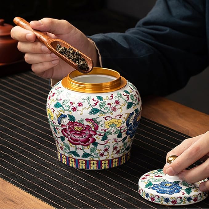 Ceramic Jar with Lid - Airtight Kitchen Canisters for Coffee and Tea Storage - Decorative Ceramic Canister (colorful)