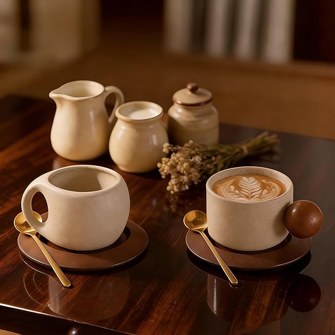 10OZ Cup and Saucer Set,Vintage-style Aesthetic Coffee Cup,coffee Mug with Saucer,Tea Cup and Saucer Set,Ceramic Mug