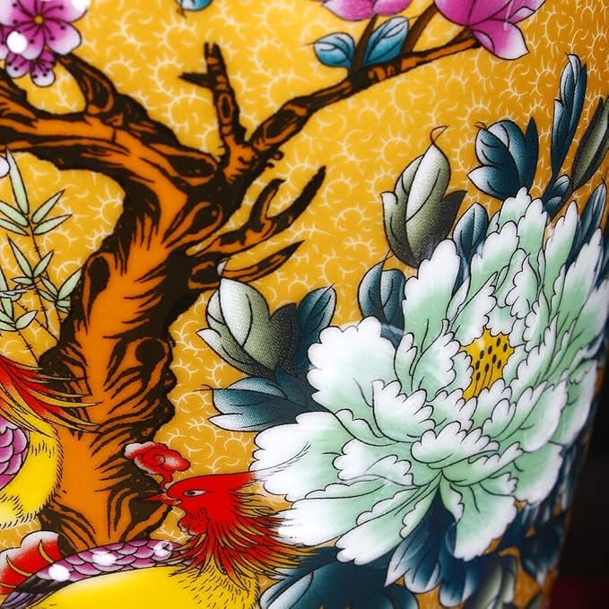 Jingdezhen Large Ceramic Floor Vase, Golden, Height 18.11" (46cm), Round, Handmade, Porcelain, Vase, Floral, Asian Style, Wedding, Mother's Day, Home Decor