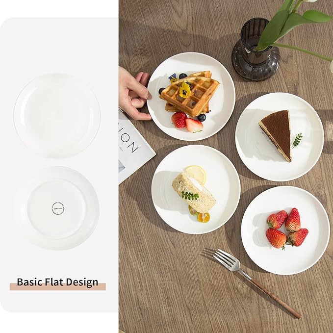 7 Inch Porcelain Small Dinner Plates Set of 12, White Appetizer Plates, Dessert Salad Plates, Ceramic Serving Dishes for Cake, Snack, Ice Cream, Waffles, Microwave, Oven, and Dishwasher Safe