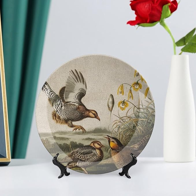 Plates Ceramic Toile Birds Customize Decor for Table Art Decoration Farmhouse Office Ceramic Dinner Plates 1 Plate with 1 Display Stand, Multi Sizes by Choosing, Gifts for Men Women