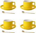 5 Ounce Espresso Cups Set of 4, Small Coffee Cups with Saucers and Spoons, Yellow Ceramic Demitasse Espresso Mugs