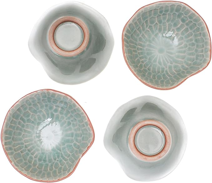 NOVICA Artisan Handmade Celadon Ceramic Appetizer Bowls from Thailand Set of 4 Green Tableware Serveware Dishes East Meets West [ 1.8in H x 3.9in W x 3.9in D 3 Oz.] ' Sunflower Dream' Set of 4