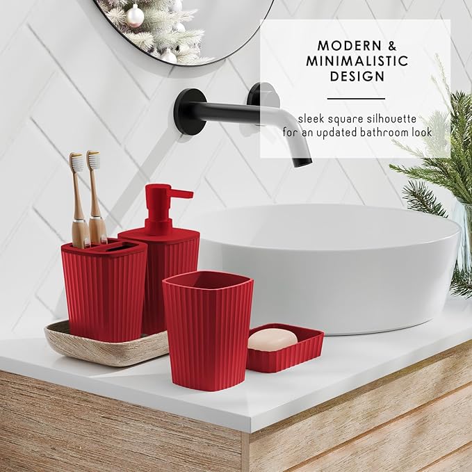 Clara Clark Bathroom Set - Christmas Bathroom Sets, Xmas Bathroom Accessories Set, Christmas Bathroom Decor, 6PC Bathroom Accessory Set with Toilet Brush, Trash Can & Soap Dispenser