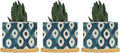 Blue and Ikat Bukhara Planter Ceramic Antique Ikat in Teal Round Plant Pots with Drainage Holes and Bamboo Tray Pot for Home Office Decoration
