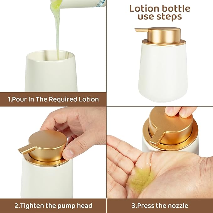 Simcat Hand Soap Dispenser Marble Dish Soap Dispenser Countertop Hand Lotion Pump Bottles Ceramic Lotion Container Refillable Liquid Hand Soap Jar Shower Dispenser for Bathroom Kitchen (Matte White)