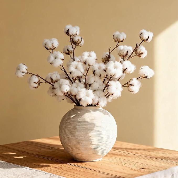 Rustic Farmhouse Vase Home Decor - 6 in Ceramic Boho Decorative Vase for Decor, Round Clay Whitewashed Terracotta Bowl vase for Living Room, Table, Shelf, Centerpieces