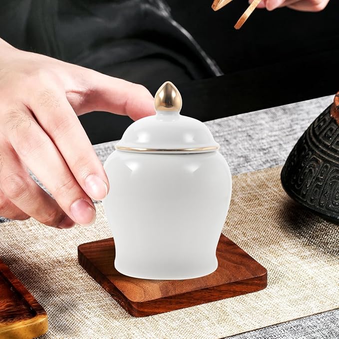 Amosfun Ceramic Tea Canister with Airtight Lid - Mini 3.54 Inch Porcelain Loose Leaf Tea Storage Jar for Kitchen and Travel Decorative Food Storage Container
