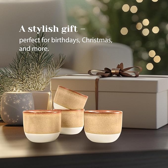 INGOFIN Ceramic Espresso Cup Set - Espresso Cup Set for Coffee and Tea, Espresso Accessories for Espresso Machine, Coffee Mug for Cafe, and Restaurant, Pack of 4, Brown, Microwave & Freezer Safe