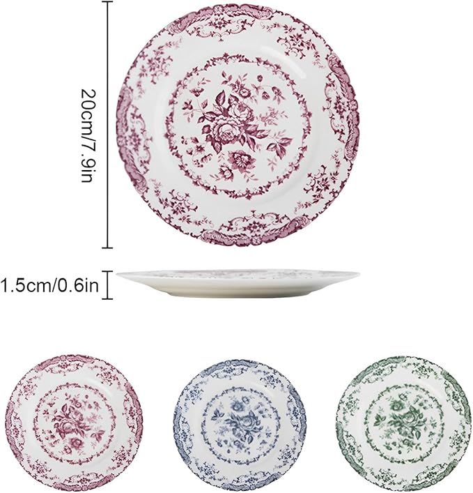 Ceramic Plates,Ceramic Dinner Plates,7.9 Inch Rose Flower Decorative Plates,Salad Dessert Plates,Microwave Oven Dishwasher Safe,Dinner Plates for Salad Pasta Dessert Steak Appetizers