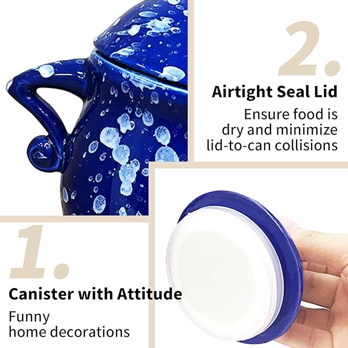 Ceramic Canister with Attitude 28oz, Spice Jars with Airtight Seal Lid for Food Storage, Blue Decorative Kitchen Container for Coffee Beans, Tea, Sugar, Salts, Spice and More (800ml)