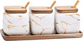 3 Pcs Sugar Bowls Ceramic Coffee Jar Set Ceramic Seasoning Jar with Lid Spoon and Tray/Food Storage Canister