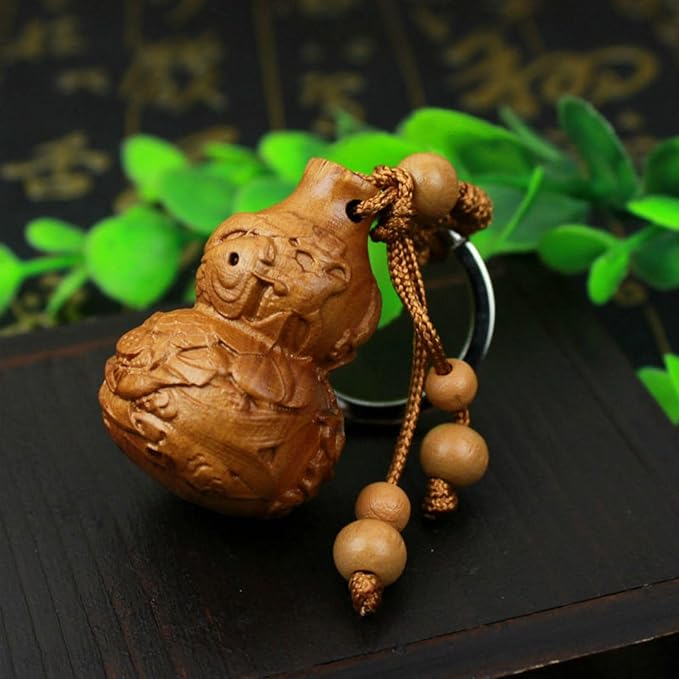 Gourd Wooden Statue Handmade Wood Sculpture Decor Boxwood Vintage Decoration Desk Ornament for Living Room Bedroom Office Home Feng Shui Sculptural
