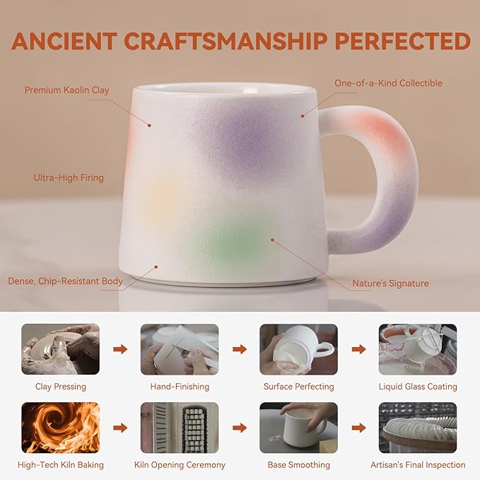 Ceramic Coffee Mug 11.6oz – Unique Artisan Ceramic Mug with Ergonomic Handle, Aesthetic Coffee Cup for Home & Office, Microwave Safe Gift Mug for Yourself or Friends
