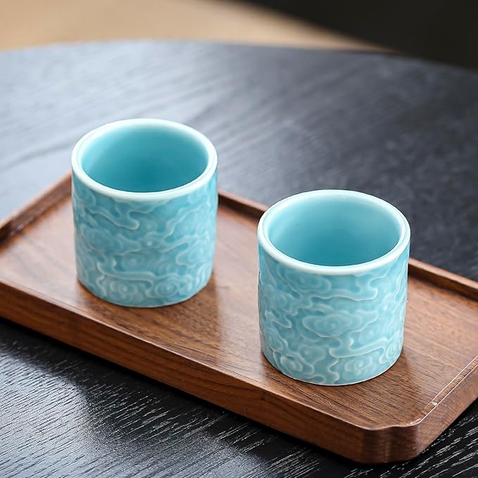 Ceramic Espresso Cups Set of 2 or 4-3oz Demitasse Cups for Coffee & Tea, No Handles, Durable & Dishwasher Safe (blue, 4)