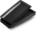 LAUCHUH Serving Platters for Entertaining, Large Rectangular Plates, 14 Inches Porcelain Serving Tray for Halloween, Housewarming, Christmas, Party, Dessert, Sushi and Appetizers, Set of 4, Black