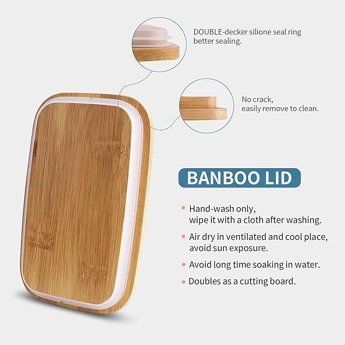 Large Ceramic Butter Dish with Lid and Natural Oak Wood Cover for Kitchen Decor and Accessories for Kitchen Gift, White