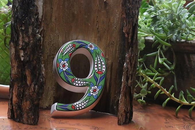Large Ceramic Housewarming Sign Ceramic Address Plaque House Numbers Sign Door Personalized Coloured Decorative Hand Decoratede Housewarming Gifts Tulip Design 12 * 9 cm (Green, 9)