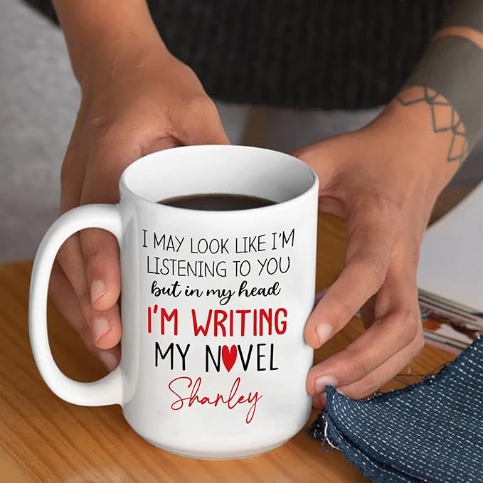 Personalized Writer Author White Coffee Mug Custom Name for Men/Women, In My Head I'm Writing My Novel Author Travel Coffee Cup Gift for Writer/Novelist, Inspirational Author Ceramic Mug 11 15 Oz