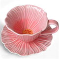 JUSONEY 10 oz Tea Cups and Saucers, Ceramic Flower-shaped Cappuccino Cup, Latte Cup and Saucer set, elegant floral Espresso Cup set, cups are microwave and dishwasher safe-Pink