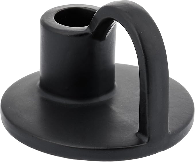Ceramic Taper Candle Holders with Handle (Set of 2) – Tall Candlestick Holders for Table Decor Centerpieces, Rustic Home Décor, and Dinner Table Styling Matte Black