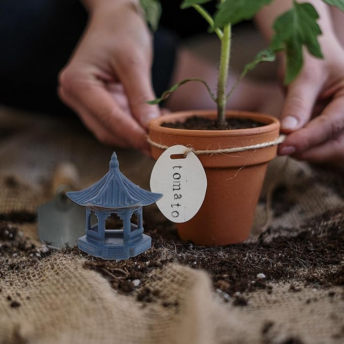 VALICLUD Mini Pagoda Statue Garden Fairy Miniature Hexagon Pavilion Figurine Ceramic Flower Vase Micro Landscape Asian Zen Garden Home Aquarium Dollhouse Decoration