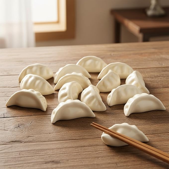 12pcs Ceramic Chopstick Holder, White Chopstick Rest, Realistic Dumpling Shaped Stand for Spoon Fork Knife, Porcelain Utensil Rack for Home Restaurant Table Decor, Unique Asian Dinnerware Accessory