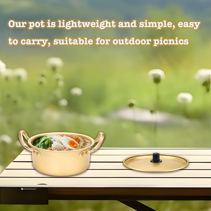 Korean Ramen Pot, Noodle Pot With Lid Spoon And Chopsticks (1pair), Korean Cookware Ramen Pots For Kitchen Cookware, 6.3 Inch (6.3"D x 6.3"W x 3"H)