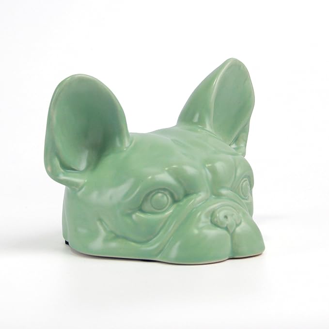 Green Dog Head Statue - Handmade Ceramic Bulldog Figurines for Home Office Decor, Healing Gifts for Dog Lovers (Sage Green, 5.31"×4.72"×3.74")