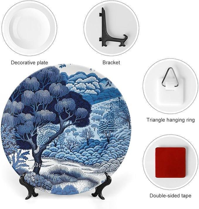 Blue And White Indigo Chinoiserie Fashion Plates for Display Housewarming Gifts Wedding Supplies Wall Office Holiday Party Decorations Personalized Gifts for Men Women Birthday, 6", 7", 9", 10"