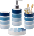 Bathroom Accessories Set, 4-Piece Blue Ceramic Bathroom Decorations Accessories Set, Contain Toothbrush Cup, Soap Dispenser, Soap Dish, Tumbler