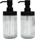 2 PCS Glass Soap Dispenser Set for Bathroom & Kitchen Sink Refillable Liquid Soap Bottle with Squeeze Pump for Hand Dish Soap, Shower Gel, Shampoo and Conditioner-425ML