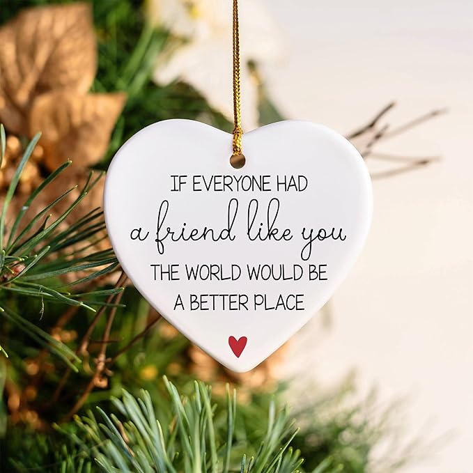 NGHYANA Christmas Tree Ornaments 2025, Heart Shaped Ceramic Ornament with Friendship Message – 3.1 Inch White Hanging Decor Gift