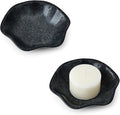 Koythin 2-Piece Ceramic Candle Holder, Aesthetics Candlestick Holders for Tea Lights, Lotus Leaf Shape Candle Stand for Mantle Table, Adorable Vintage Decor for Weddings Dining (Black)