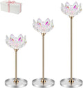 3pcs Crystal Candle Holders, Lotus Flower Candlestick Holders with Mirror Base, Metal Stand, Elegant Table Centerpieces for Home Decor, Wedding, Party (Taper Candle)