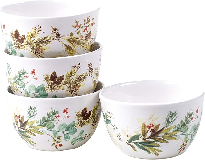 Christmas Story 16pc Dinnerware Set – Service for 4 with Santa Plates, Bowls & Mugs – Vintage Holiday Ceramic Set Featuring Festive Art, Red Accents & Seasonal Charm