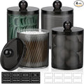 4 Pack Acrylic Qtip Holder Dispenser for Cotton Swabs, Balls, Pads, Floss Picks- Clear Plastic Canister Apothecary Jar Set, Bathroom Essentials Accessories Decor Vanity Makeup Storage Organizer -Black