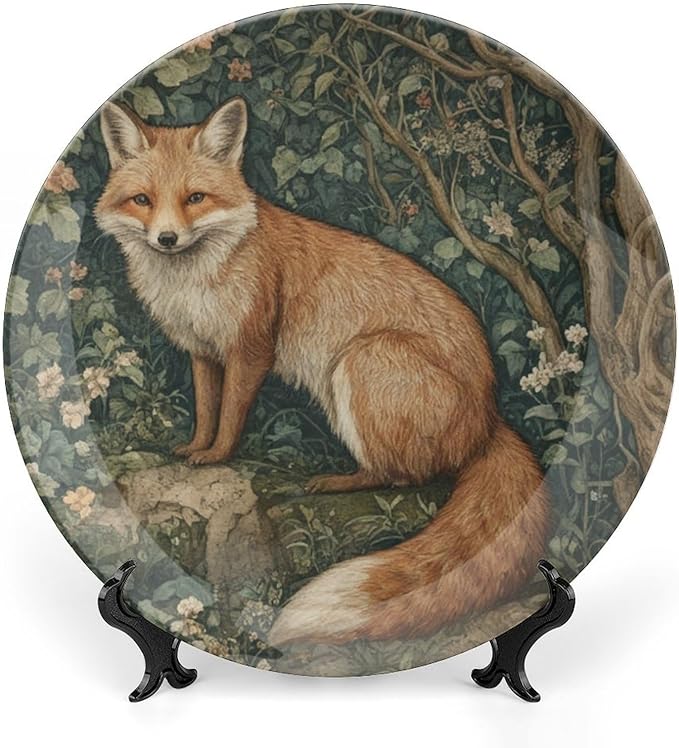 Fox in A William Morris Style Forest China Plates for Display Art Nouveau Fox in The Garden Farmhouse Wedding Supplies Art Decoration Table Holiday Party Decorations Customize Gifts Anniversary