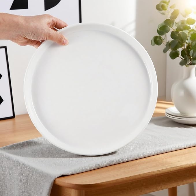 10 inch White Dinner Plates Set of 6, Ceramic Dinner Plates, Round Dessert Salad Plate, Porcelain Plate for Kitchen, Restaurant, Microwave, Oven & Dishwasher Safe, Scratch Resistant