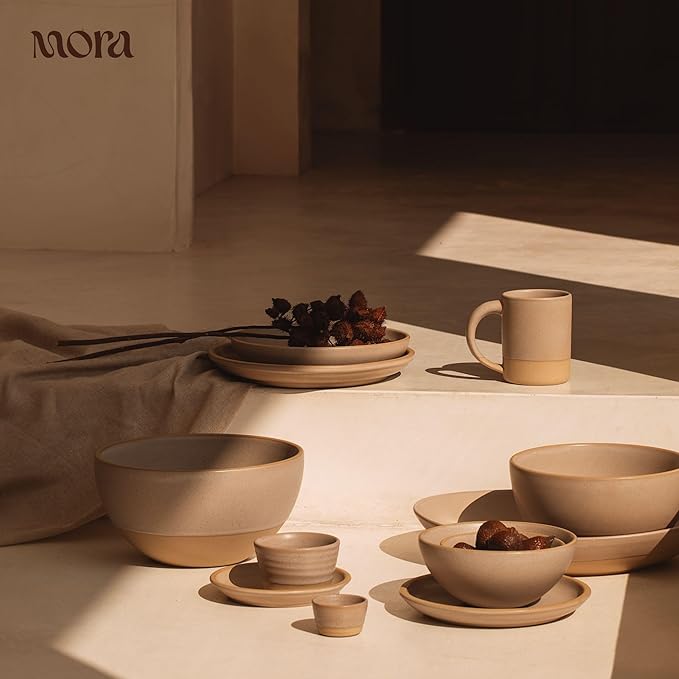 Mora Micro Ramekins Set of 4, 6oz Ceramic Pottery Baking Dishes - Microwave, Oven and Dishwasher Safe - Mushroom