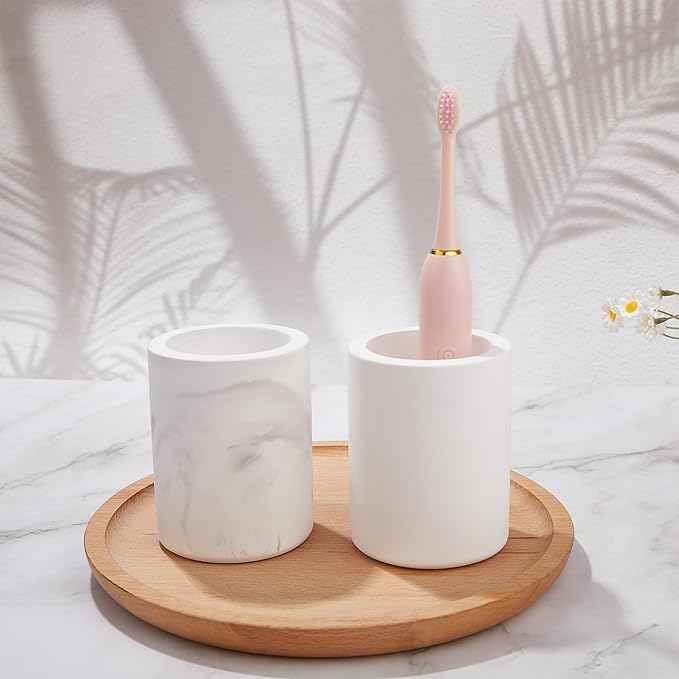 Drying Stone Toothbrush Holder, Diatomite Toothbrush Holders for Bathroom Counter, Quick Drying Electric Toothbrush and Toothpaste Holder Bathroom Organizer, Marble White