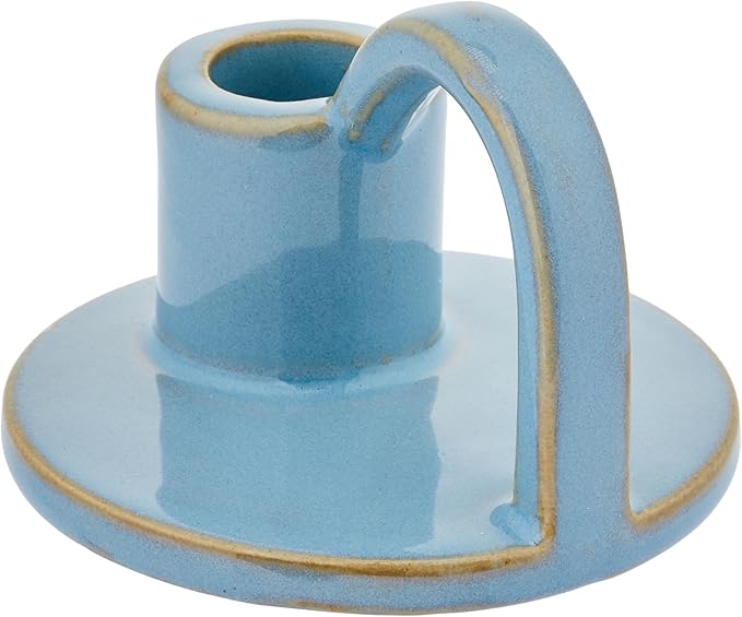 Ceramic Taper Candle Holders with Handle (Set of 2) – Tall Candlestick Holders for Table Decor Centerpieces, Rustic Home Décor, and Dinner Table Styling Robin's Egg Blue
