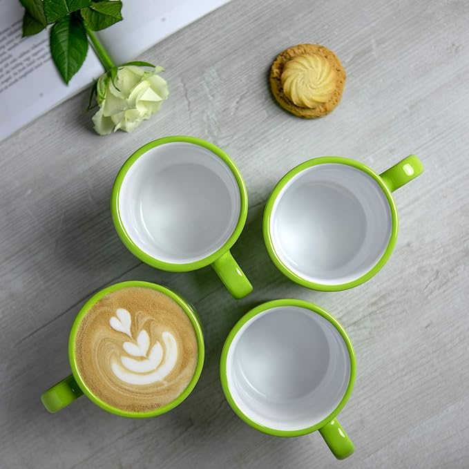 City to Cottage Handmade Lime Green and White Polka Dot Ceramic Extra Large 17.5oz/500ml | Hot Chocolate, Coffee, Tea Mug, Cup with Handle Unique Designer Pottery Gift for Tea Lovers